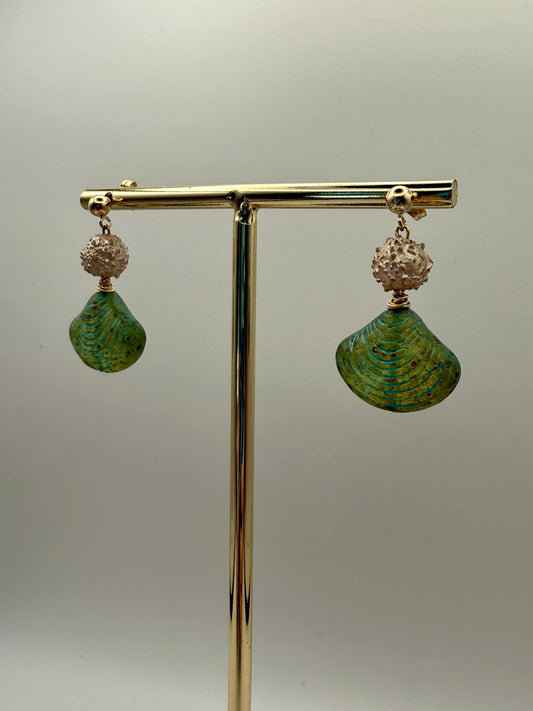 Czech Glass Clam Earrings